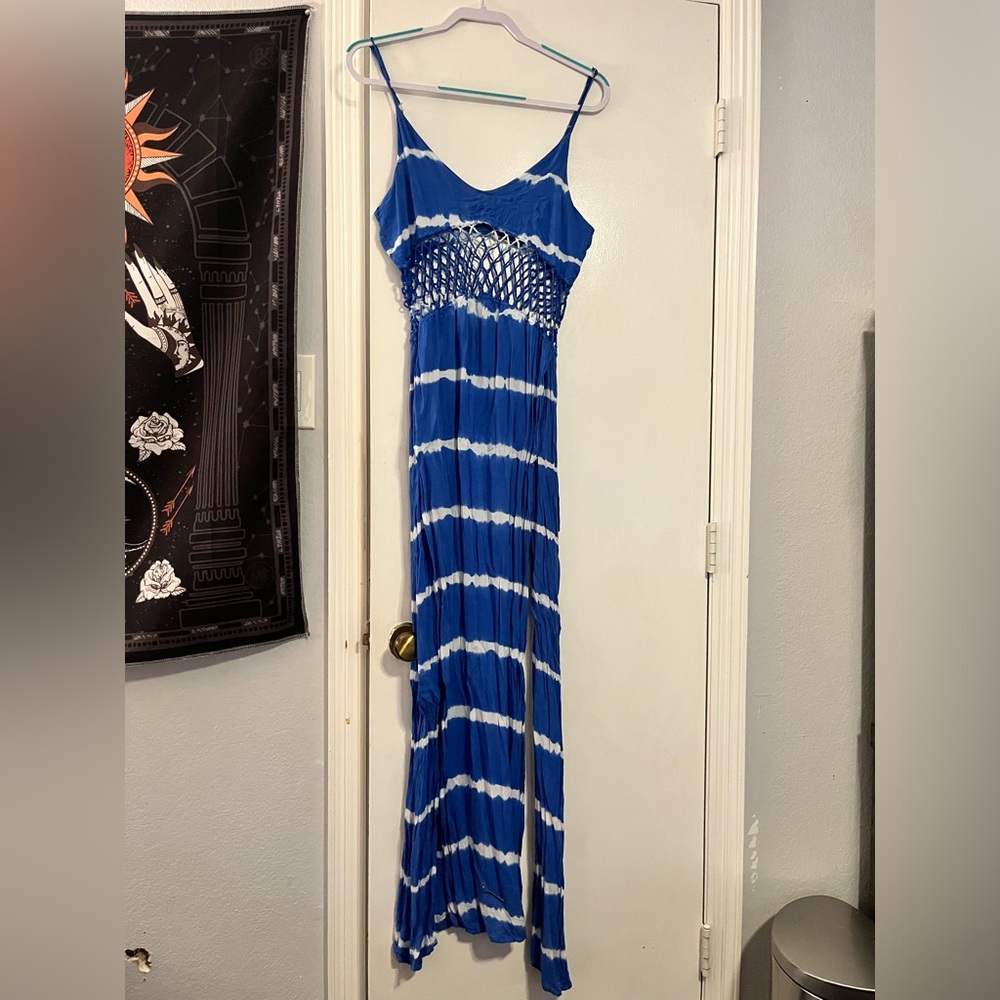 Indah blue and white coverup dress